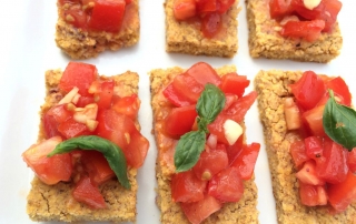 Recipe for gluten free Tomato Bruschetta made with rosemary chili cornbread