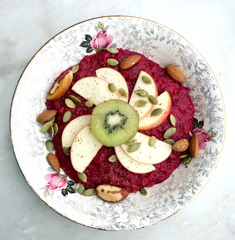 Beet oatmeal for a happy heart