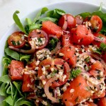 Watermelon tomato salad with oatmeal and kalonji seeds - heart healthy salad recipe